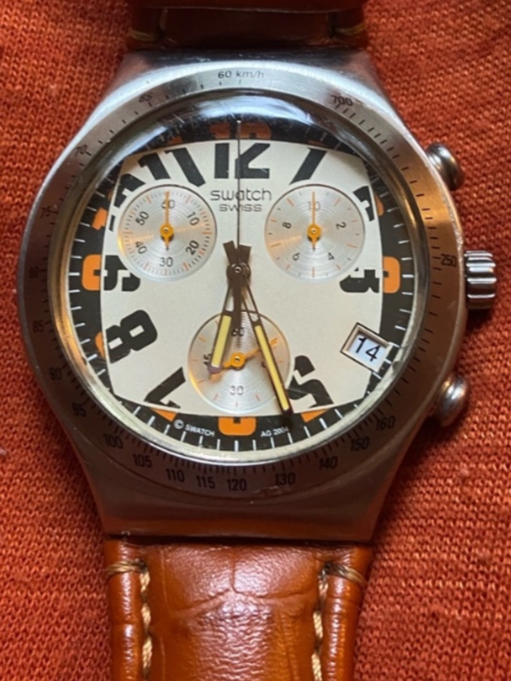 Swatch Men's Watch with Brown Strap and Cream Dial. Watch in superb condition.